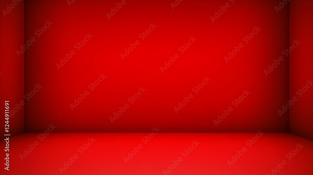 Obraz premium Empty Red Room with Smooth Walls and Floor Creates a Vibrant Backdrop