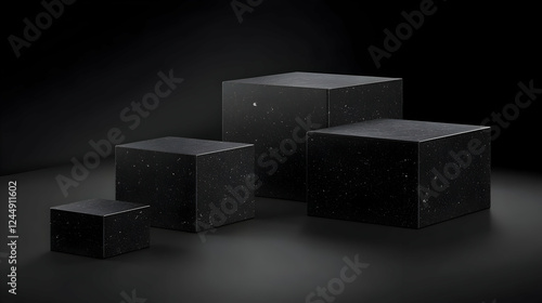 Four Black Cubes Stand on a...