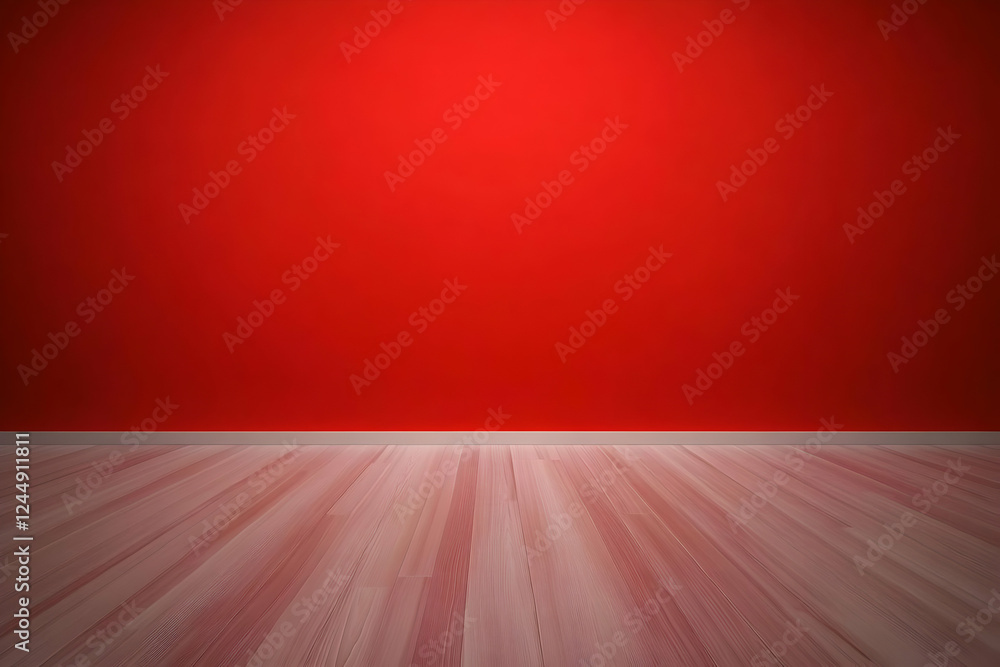 Empty Room with Red Wall and Wooden Floor Creates a Bold and Minimalist Space Empty Room with Red Wall and Wooden Floor Creates a Bold and Minimalist Space