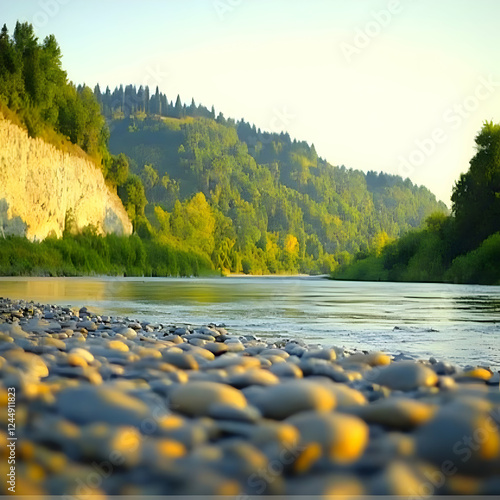 Serene River Flows Gently P...