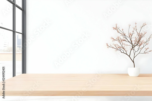 Empty wooden table with pla...