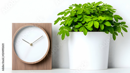 Wooden Clock Sits Beside a ...