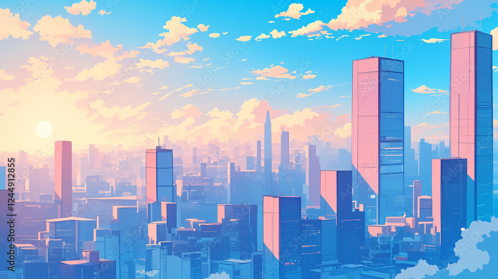 Fototapeta premium レトロフューチャーな都市風景｜SF・サイバーパンク・近未来アート