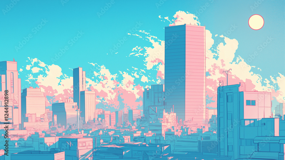 Fototapeta premium レトロフューチャーな都市風景｜SF・サイバーパンク・近未来アート
