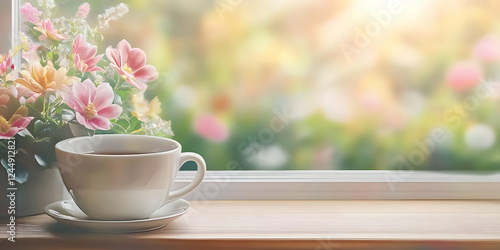 White teacup sits on window...