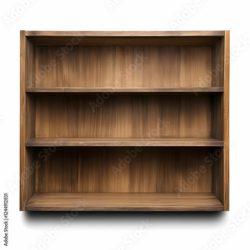 Empty Wooden Bookcase Shelv...