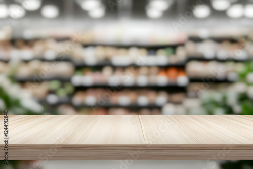 Empty Wooden Table Top with...