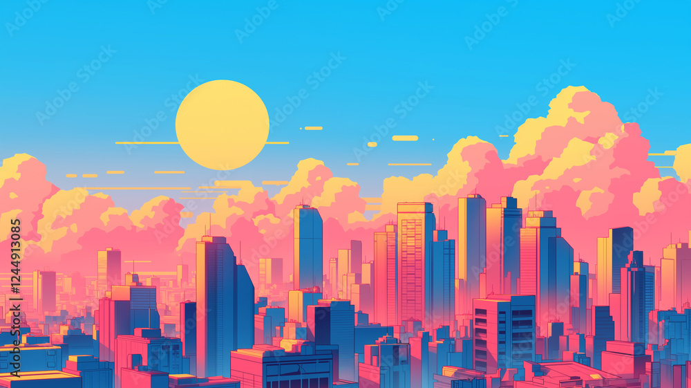 Fototapeta premium 未来都市の幻想風景｜ネオンカラー・近未来・デジタルアート