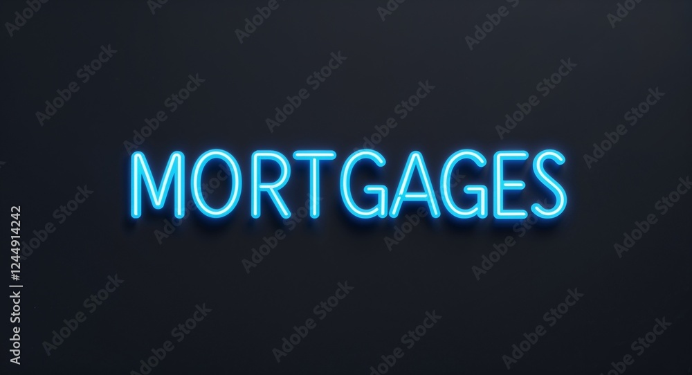 mortgages word lettering with neon blue glow on plain black dark background mortgages word lettering with neon blue glow on plain black dark background