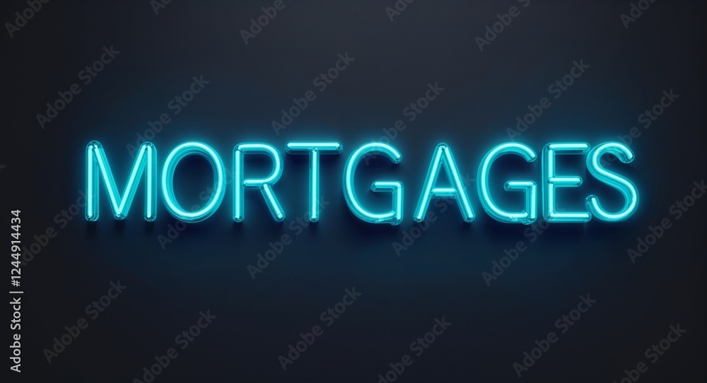 mortgages word lettering with neon blue glow on plain black dark background mortgages word lettering with neon blue glow on plain black dark background