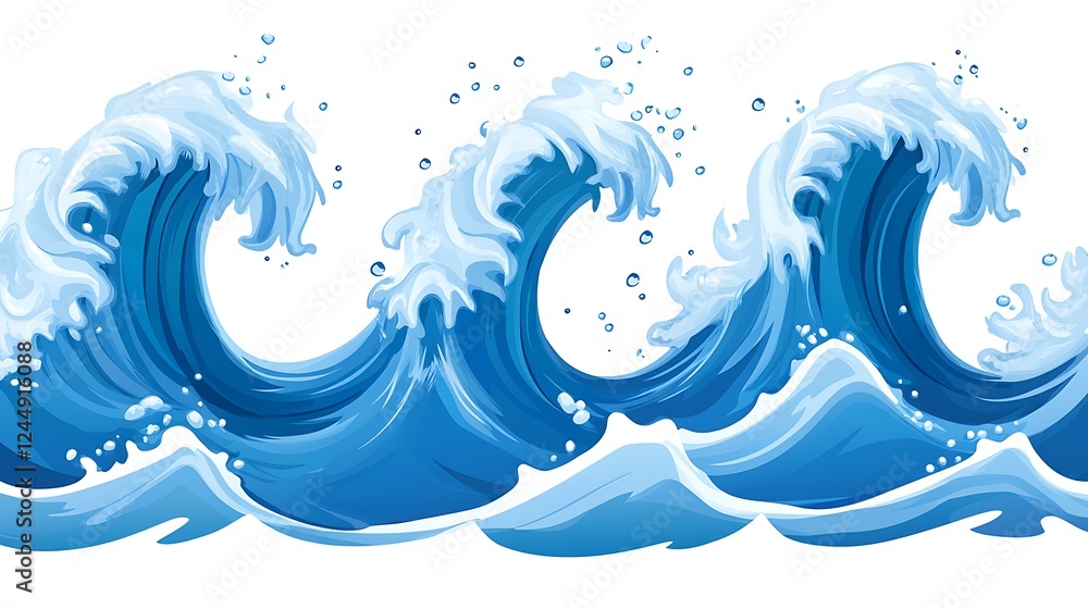 Ocean waves crashing, sea foam, background white Ocean waves crashing, sea foam, background white