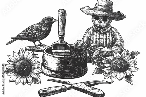 Vintage Scarecrow Tending S...