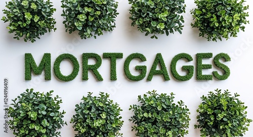 mortgages word shrubs trimmed on white background