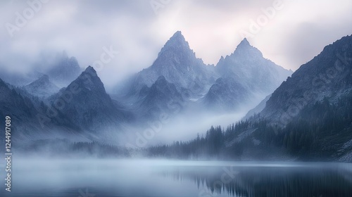Wallpaper Mural Misty Mountain Lake Serenity: A Breathtaking Panorama Torontodigital.ca