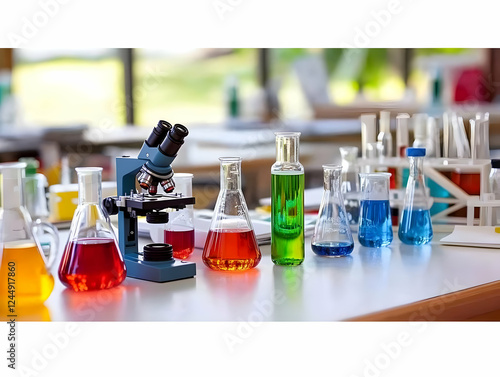 Microscope and colorful che...