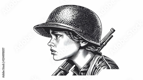 Young Soldier with Helmet a...