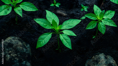 Young Green Plants Grow in ...