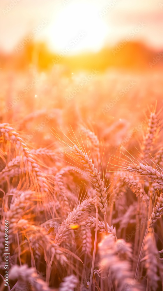 Golden Wheat Field Bathed in Warm Sunset Glow Creates Serene Landscape Golden Wheat Field Bathed in Warm Sunset Glow Creates Serene Landscape