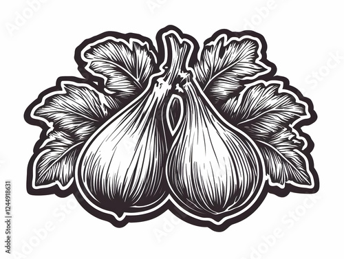 Two Ripe Figs with Leaves: ...