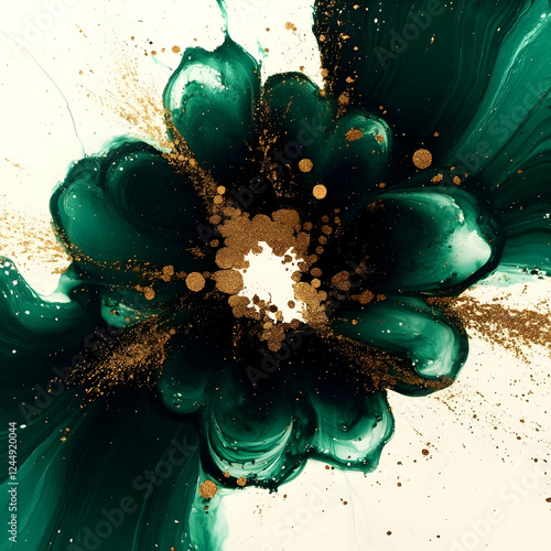Emerald Green and Gold Abst...
