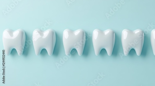 3D Teeth in a Row on Light Blue Background. Ideal for Dental and Medical Themes