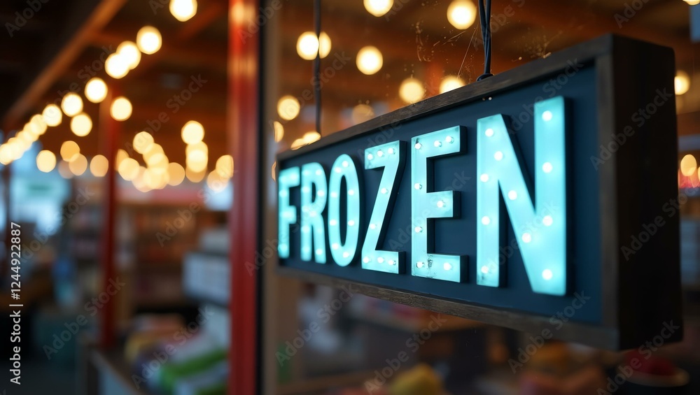 aesthetic sign with the word frozen on a market background aesthetic sign with the word frozen on a market background