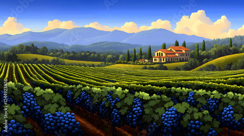 Vineyard landscape shows ri...