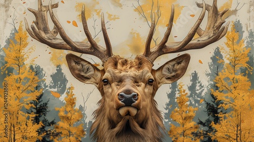 Majestic stag in misty forest clearing.