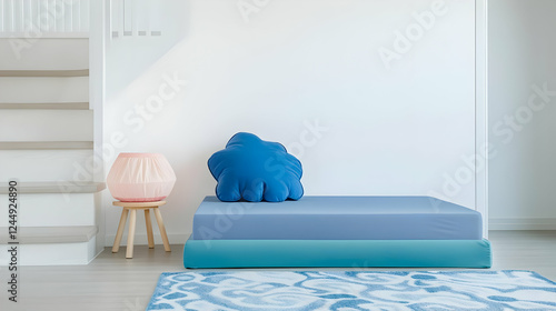 Blue mattress with pillow n...