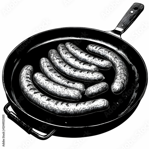 Sausages are cooked in a fr...