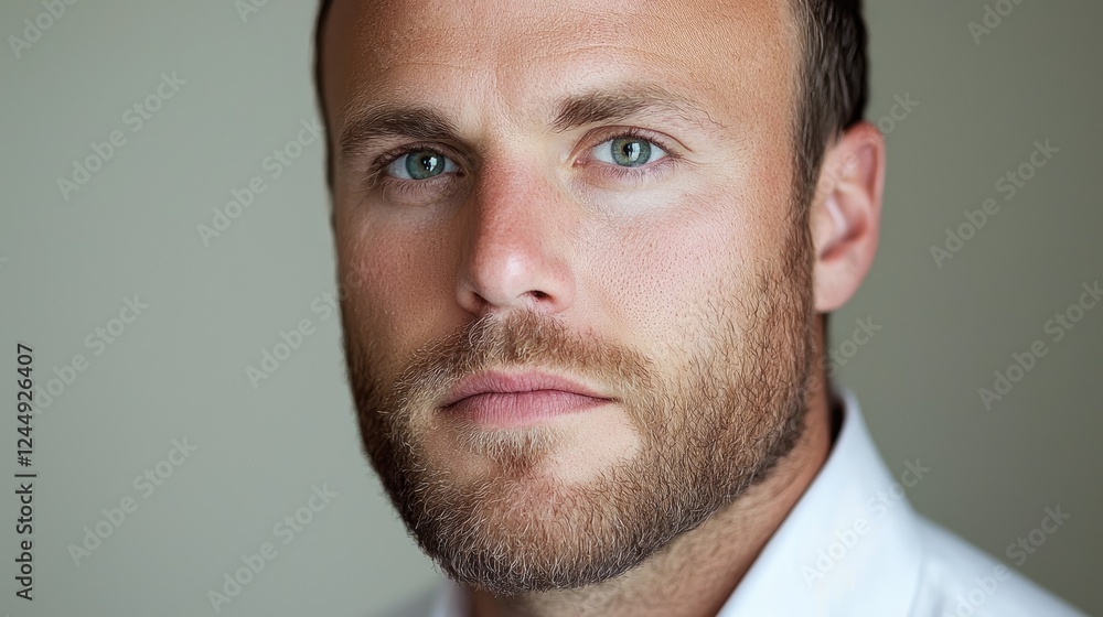 Obraz premium Confident man portrait, neutral background, serious expression, corporate headshot