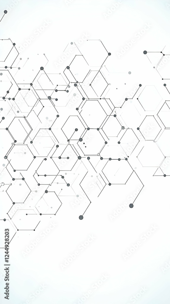 Abstract Background Shows Interconnected Hexagons and Dots Representing Network or Structure. Abstract Background Shows Interconnected Hexagons and Dots Representing Network or Structure.