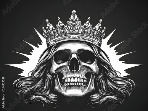 Skull with Crown and Long H...