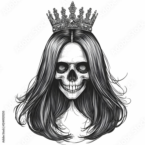 Skull with Crown and Long H...