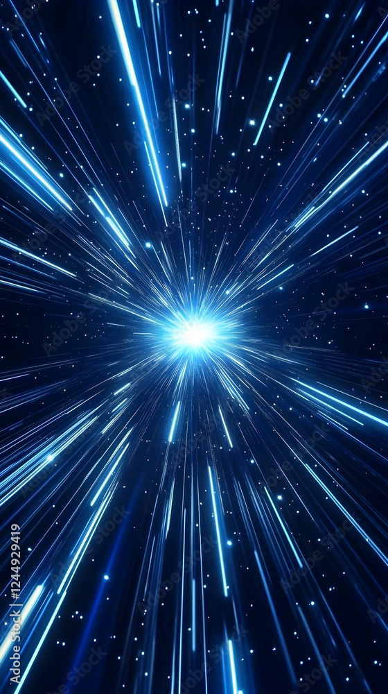 Abstract Background with Blue Light Rays Radiating Outward from a Central Point Dynamically