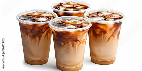 Wallpaper Mural Four Iced Coffee Drinks in Plastic Cups with Ice Cubes on a White Background Torontodigital.ca