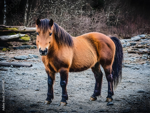 A Brown Horse Stands Serene...