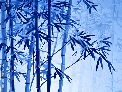Blue Bamboo Forest Illustra...