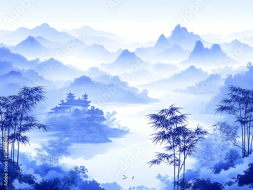 Serene Blue Mountain Landsc...