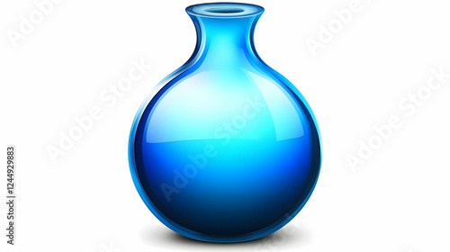 Shiny Blue Glass Vase with a Narrow Neck Gleams Beautifully on a White Background