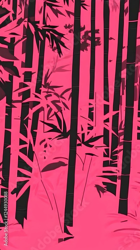 Pink Bamboo Forest Illustra...