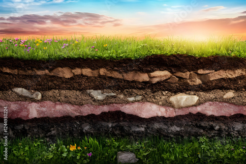Soil layers with grass and ...