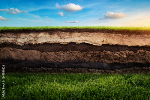 Soil layers beneath green g...