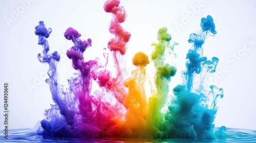 Vibrant Rainbow of Colors Abstract Ink Explosion in Water Background photo