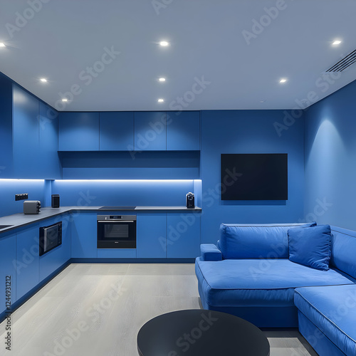 Modern Blue Kitchen and Liv...