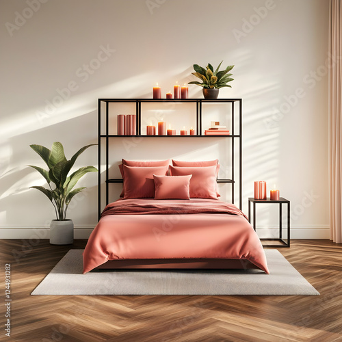 Cozy Coral Bedroom Interior...