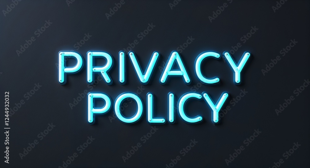 privacy policy word lettering with neon blue glow on plain black dark background privacy policy word lettering with neon blue glow on plain black dark background
