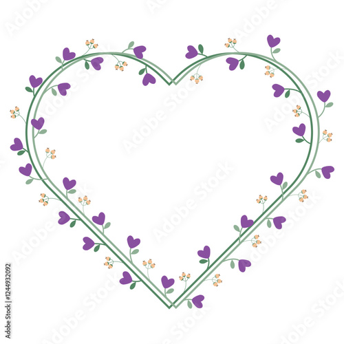 Love Wreath Or Borders Frame With Purple Love Flowers And Green Leaves