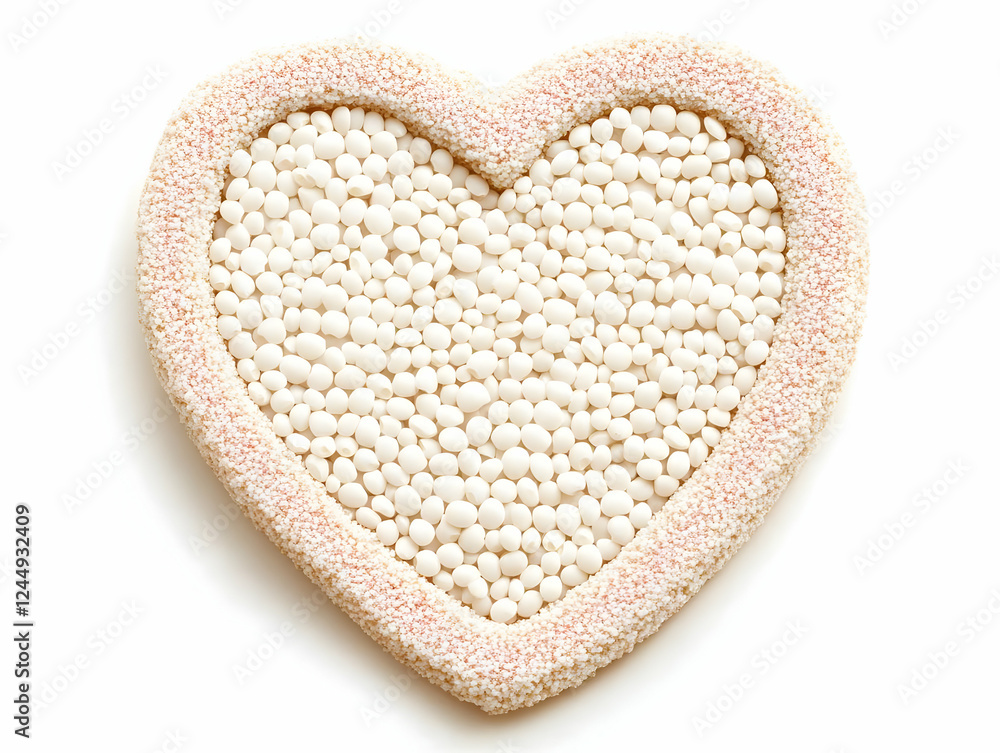 Heart-shaped Cookie Filled with White Chocolate Pearls Isolated on White Background Heart-shaped Cookie Filled with White Chocolate Pearls Isolated on White Background