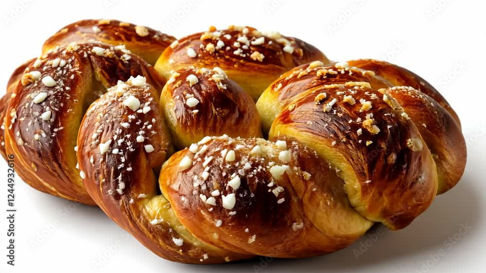 Freshly baked glazed bread loaf rotating closeup with sugar crystals Freshly baked glazed bread loaf rotating closeup with sugar crystals